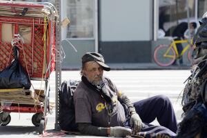 Indigente en Skid Row, Los Angeles