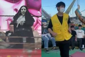 Coreano hace increíbles acrobacias sobre juego mecánico, ¿le gana a 'La Monja de la Feria'?