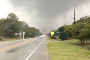 A tornado that formed due to Hurricane Dorian is seen in White Oak, North Carolina