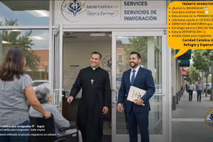 Página falsa de Facebook de Caridades Católicas, su contenido ha sido creado por inteligencia artificial para hacerlo creer más real. 