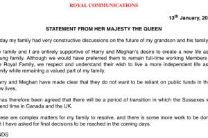 Comunicado reina Isabel, 13 de enero 2020
