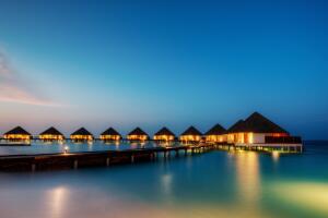 Water villas in hotel resort, Maldives