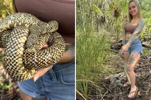Taylor Stanberry es la primera mujer en ganar el gran premio del Florida Python Challenge con 60 serpientes.