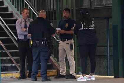 NEW YORK, NEW YORK - JULY 30: NYPD officers investigate the scene of a man hit by a train at the Prospect Park subway stop on July 30, 2025 in the Prospect Lefferts Gardens neighborhood of the Brooklyn borough in New York City. (Photo by Michael M. Santiago/Getty Images)