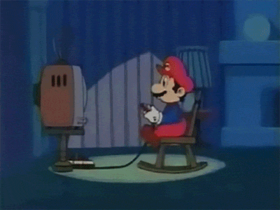 Super Mario jugando con una consola