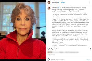 Jane Fonda anuncia que tiene cáncer linfático