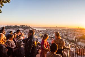 People at a viewpoint in Lisbon