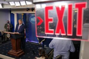 Donald Trump, exit press room