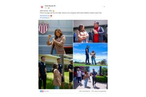 Eva Longoria en la casa del club Necaxa.