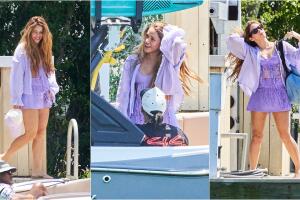 Shakira parecía estar feliz al dar un paseo junto a Lewis Hamilton y otros amigos.