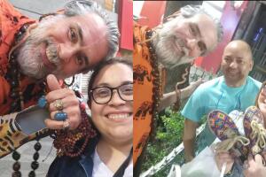 El actor Carlos Amador diseña y vende calzado "artesanal" que en algunas ocasiones ofrece en calles de la Ciudad de México. 