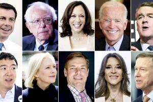 Candidatos que participan en la segunda jornada del primer debate demócrata en Miami. en junio de 2019.