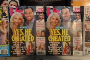 Copies of Us Weekly magazine featuring t