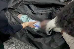 Niña  rescatada de los escombros de un ataque aéreo contra una escuela primaria de niñas en Minab.