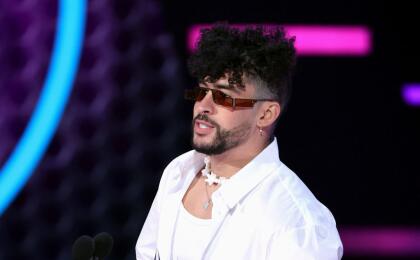 LOS ANGELES, CALIFORNIA - NOVEMBER 21: Bad Bunny accepts the Favorite Latin Album award for ‘El Último Tour Del Mundo’ onstage during the 2021 American Music Awards at Microsoft Theater on November 21, 2021 in Los Angeles, California. (Photo by Kevin Winter/Getty Images for MRC )