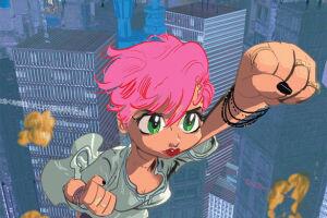 La superheroína robot vuela