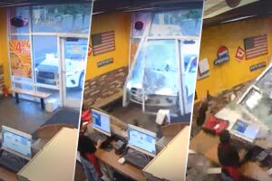 Auto destroza pizzería en Sandy, Utah