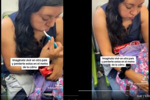 Mujer se vuelve viral por lavarse los dientes en el metro de la Ciudad de México. 