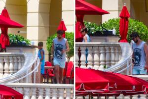Piqué fue captado con sus hijos en el área de la piscina de un hotel local, donde él se habría hospedado en Miami.
