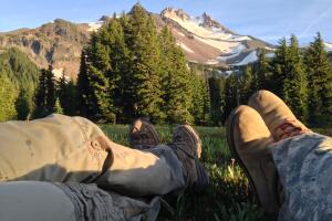 Relaxing at the base of Mt. Jefferson