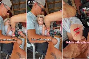 Papás generan polémica por video en el que aparece sus bebé siendo tatuado con aerógrafo