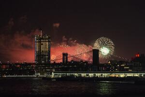 Independence Day Fireworks Over New York's East River Draws Crowds To Brooklyn Waterfront