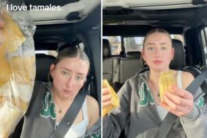 Mujer estadounidense se hace viral por su peculiar forma de comer tamales