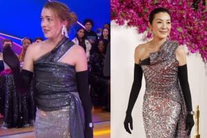 Angelica Hicks mostró su versión del vestido de Michelle Yeoh.