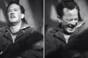 Escena de Pedro Infante llorando la muerte de 'Torito' en 'Ustedes de los ricos'