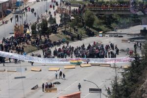 Supporters of Bolivia's President Morales block a street in La Paz
