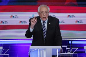 Senator Bernie Sanders speaks during the second night of the first U.S. 2020 presidential election Democratic candidates debate in Miami, Florida, U.S.