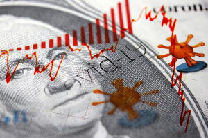 Covid-19 headlines and Dollar banknote
