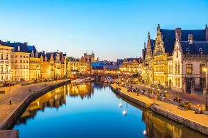 Panorama view of Ghent canal in Belgium