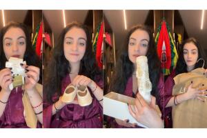 Paola Dalay muestra parte del ajuar de su hija para su bautizo.