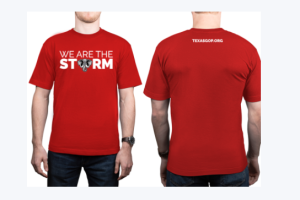 Camisetas que ofrece el Partido Republicano de Texas, en su página oficial, con el eslogan "We are the storm".
