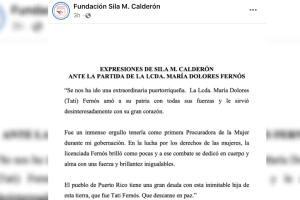 La exgobernadora Sila María Calderón reacciona a la muerte de María Dolores Fernós