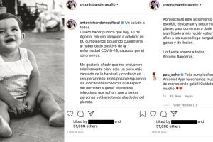 Antonio Banderas informa en Instagram que es positivo a covid-19