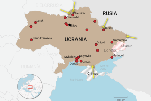Mapa de las rutas de la invasión de Rusia a Ucrania.