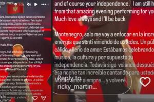 Este es el mensaje que Ricky Martin envió al público de Montenegro luego del presunto ataque que sufrió en ese país cuando una persona arrojó gas lacrimógeno hacia el escenario donde él daba un concierto.    