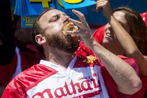 Professional Eaters Compete In Annual Nathan's Hot Dog Eating Contest
