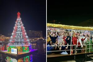 La llegada de la alcaldesa en Pirate Water Taxi se mantiene como una tradición del encendido navideño.