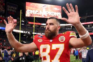 Travis Kelce en la celebración del Super Bowl
