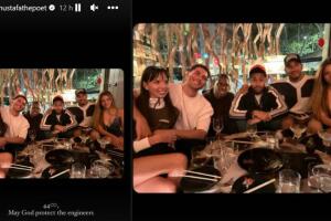 Esta es la foto que publicó el cantante Mustafa The Poet en la que posan juntos Shakira y Lewis Hamilton y que confirmaría su romance.