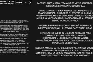 Este es el comunicado con el que Paola Rey dio a conocer en Instagram su separación de Juan Carlos Vargas.