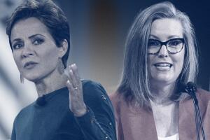 La candidata republicana Kari Lake (izq) y demócrata Katie Hoobs, se enfrentan por la gobernación de Arizona en las elecciones del 8 de noviembre. 