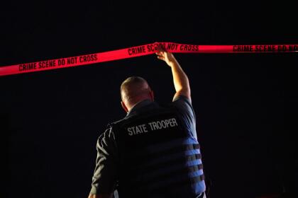 LACEY, WA - SEPTEMBER 03: A Washington State Trooper works the scene at Tanglewilde Terrace where law enforcement shot and killed a man who is reportedly Michael Forest Reinoehl on September 3, 2020 in Lacey, Washington. Reinoehl was being investigated by law enforcement for his role in a fatal shooting at a pro-trump rally in Portland on Saturday. (Photo by Nathan Howard/Getty Images)