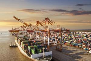 Container terminal handling area, aerial view