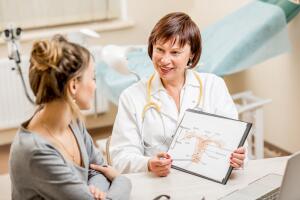 Young woman patient with gynecologist in the office