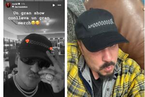 Pepe Aguilar y Christian Nodal posan con una gorra con una frase viral de Ángela Aguilar.