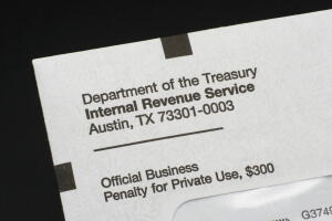 Lake Elsinore, California - May 11, 2021: Corner of US Treasury envelope